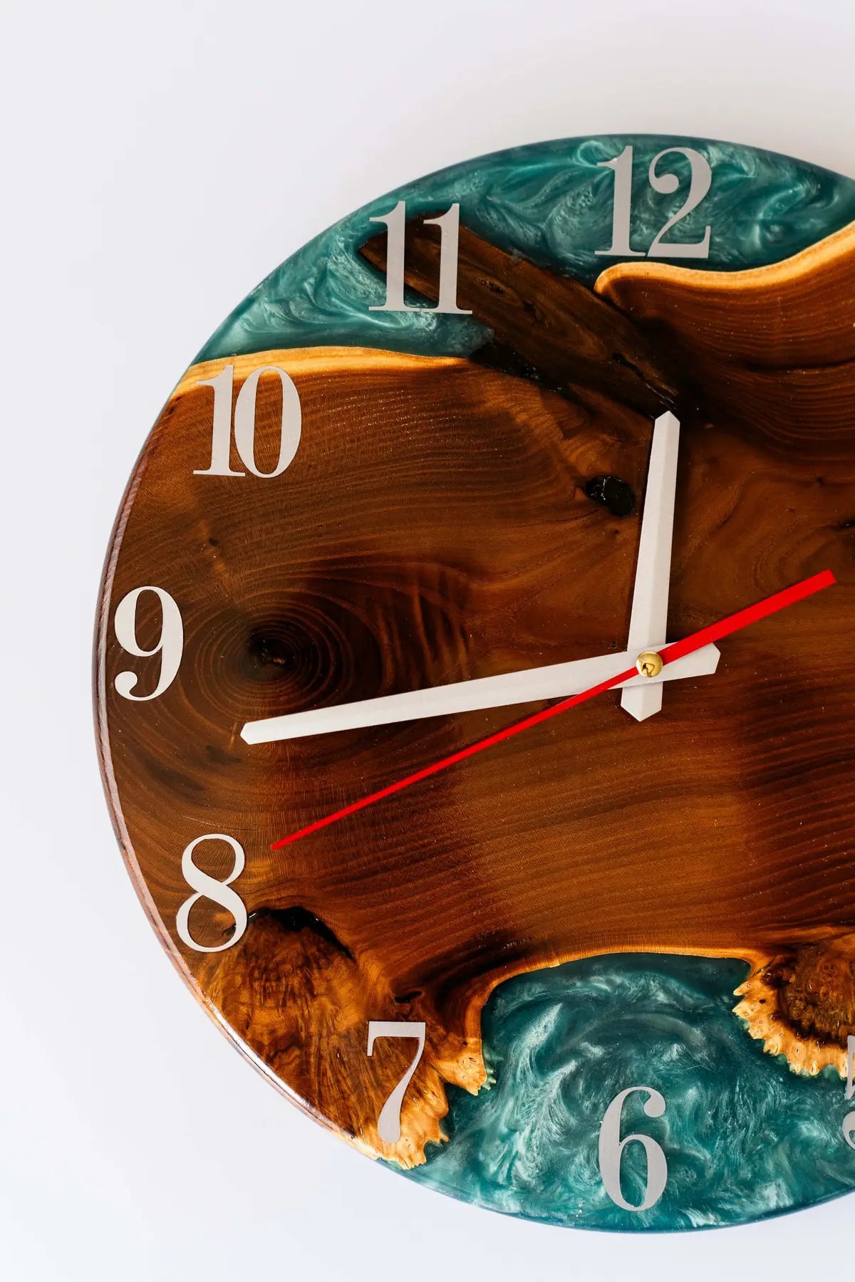 Wood and Epoxy Clock - 12 in (30 cm) Diameter - Handmade Wall Clock