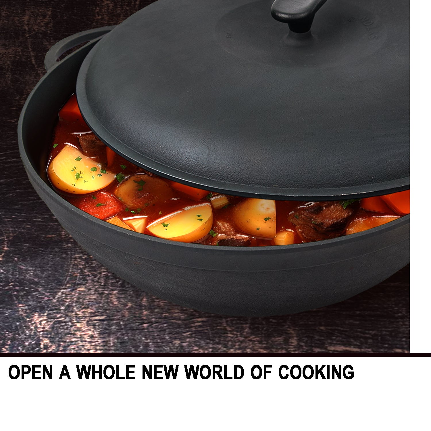 8,45 quart Braiser Pan WOK High-Quality Cast Iron with a Frying Pan Li