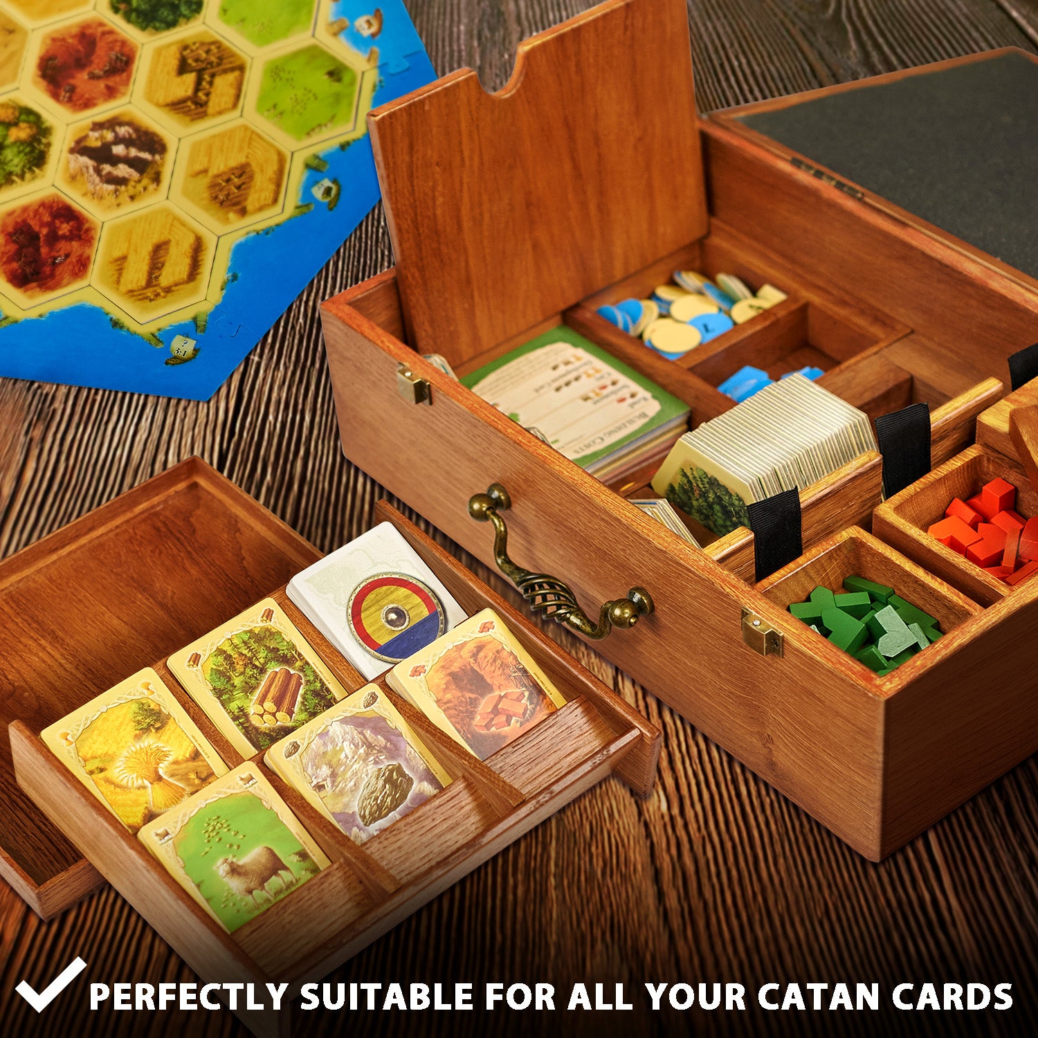 Koloniciler (Catan Yerleşimcileri) masa oyunu için doğal ahşaptan yapılmış düzenleyici