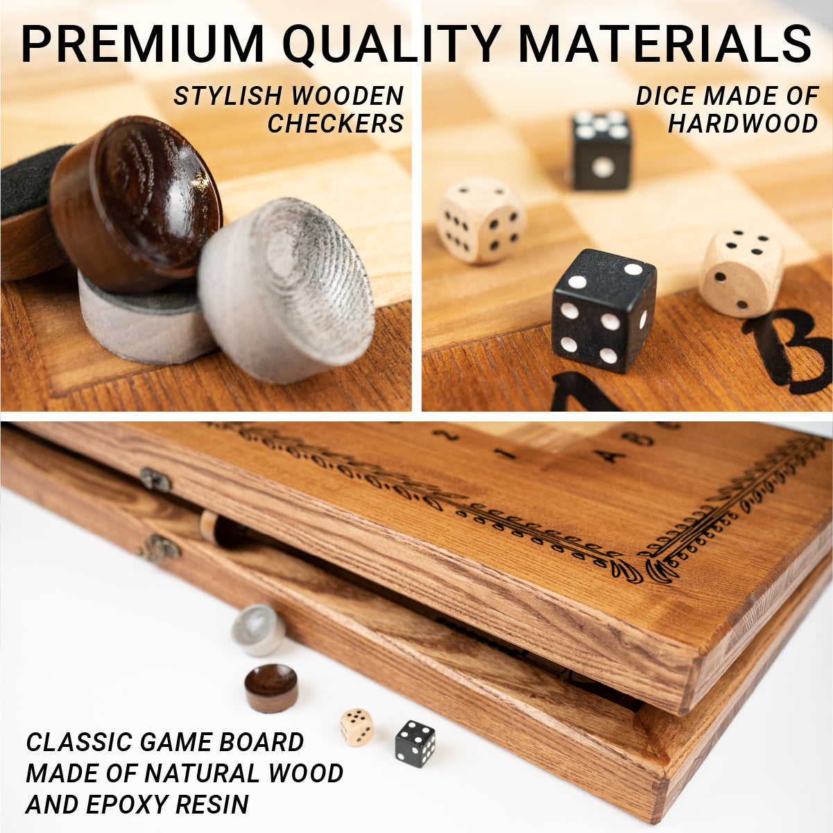 Handmade backgammon made of natural wood and epoxy resin 25.59*25.59 inch (65*65 cm)