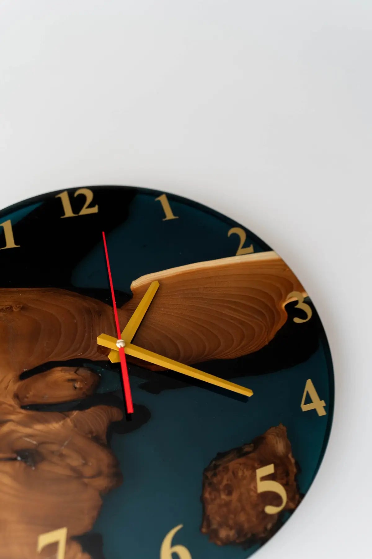 Wood and Epoxy Clock - 14 in (35 cm) Diameter - Handmade Wall Clock