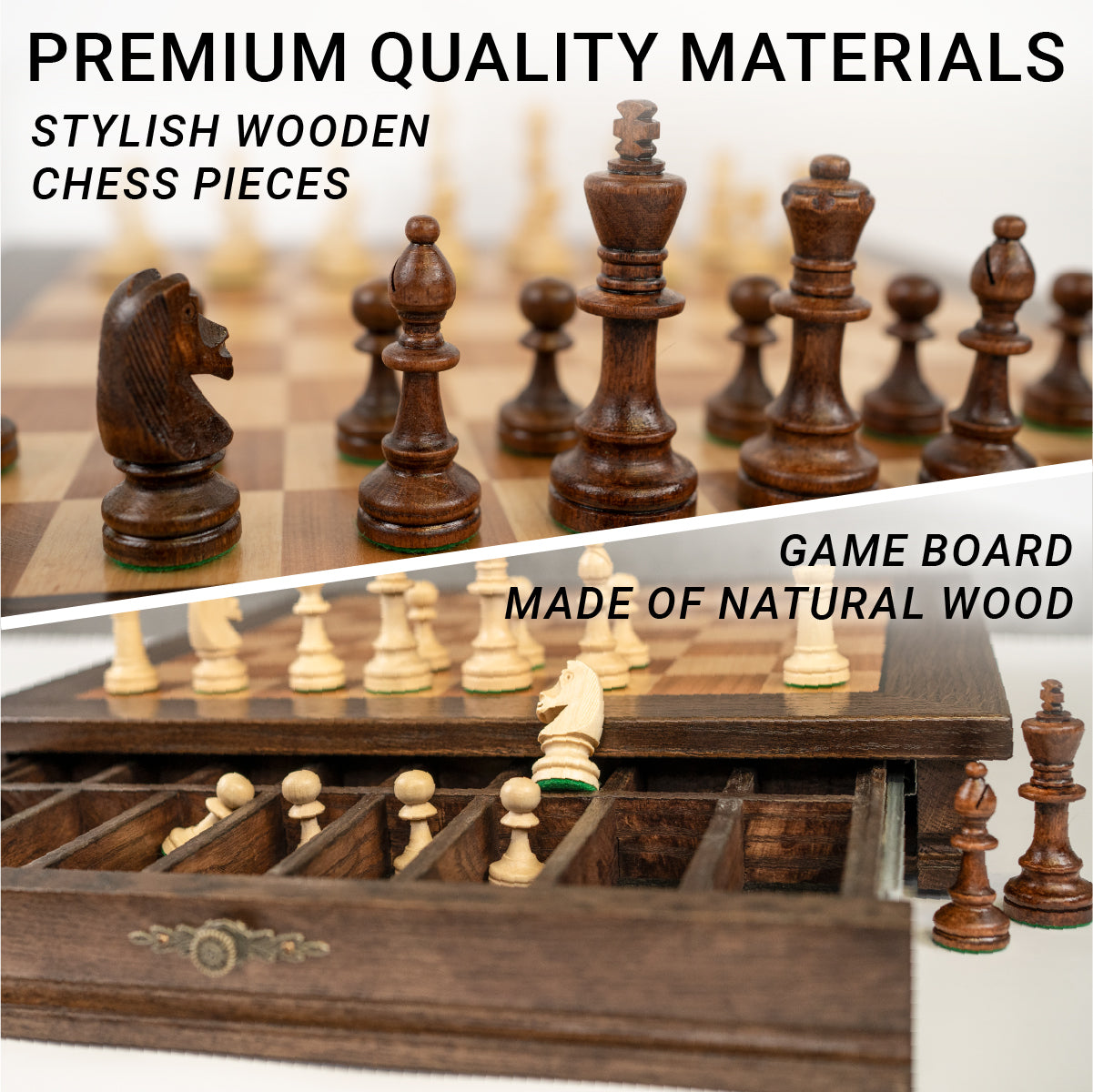 Wooden Chess Set – 17.5 x 17.5 inches – Classic Handmade Board Game