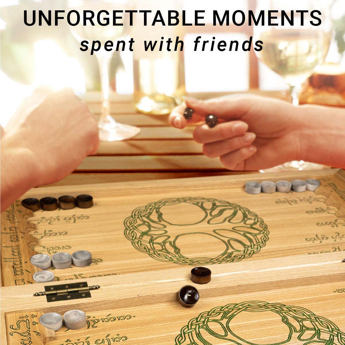 Handmade backgammon made of natural wood and epoxy resin 25.59*25.59 inch (65*65 cm)