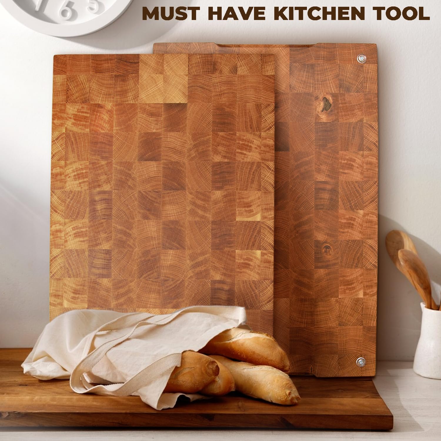 Wooden Cutting Board for Kitchen (23.5 x 15.7 Inches Oak Wood) – Premium Kitchen Chopping Board [1.5 in Thick] – Butcher Block Kitchen Essentials - End Grain Board