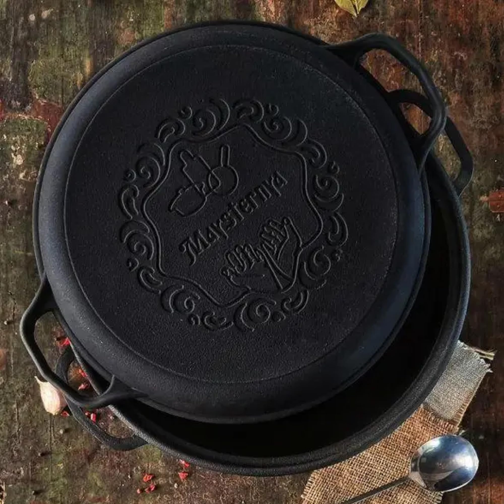 12.5 Quarts (12 L) Cast Iron Uzbek Cauldron with Pan Lid