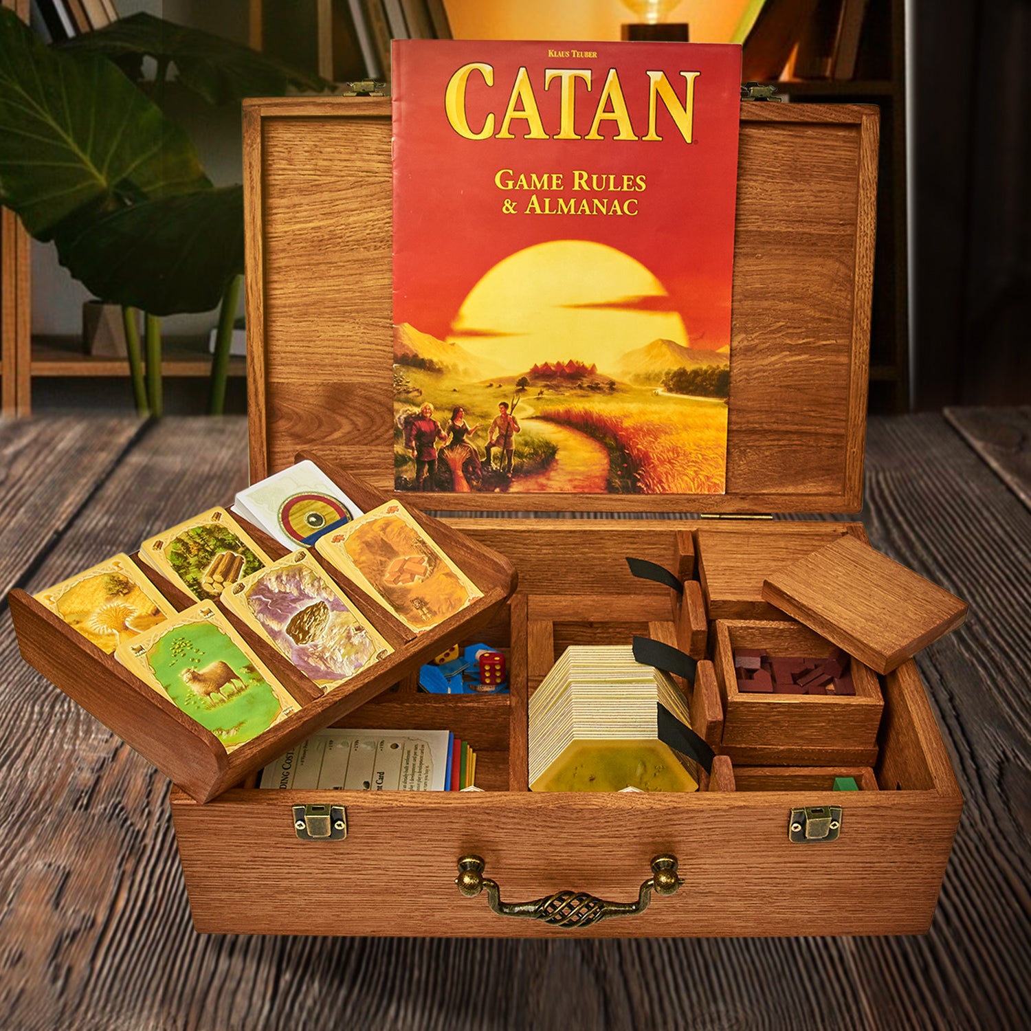 Organizer made of natural wood for the board game colonizers (Settlers of Catan)