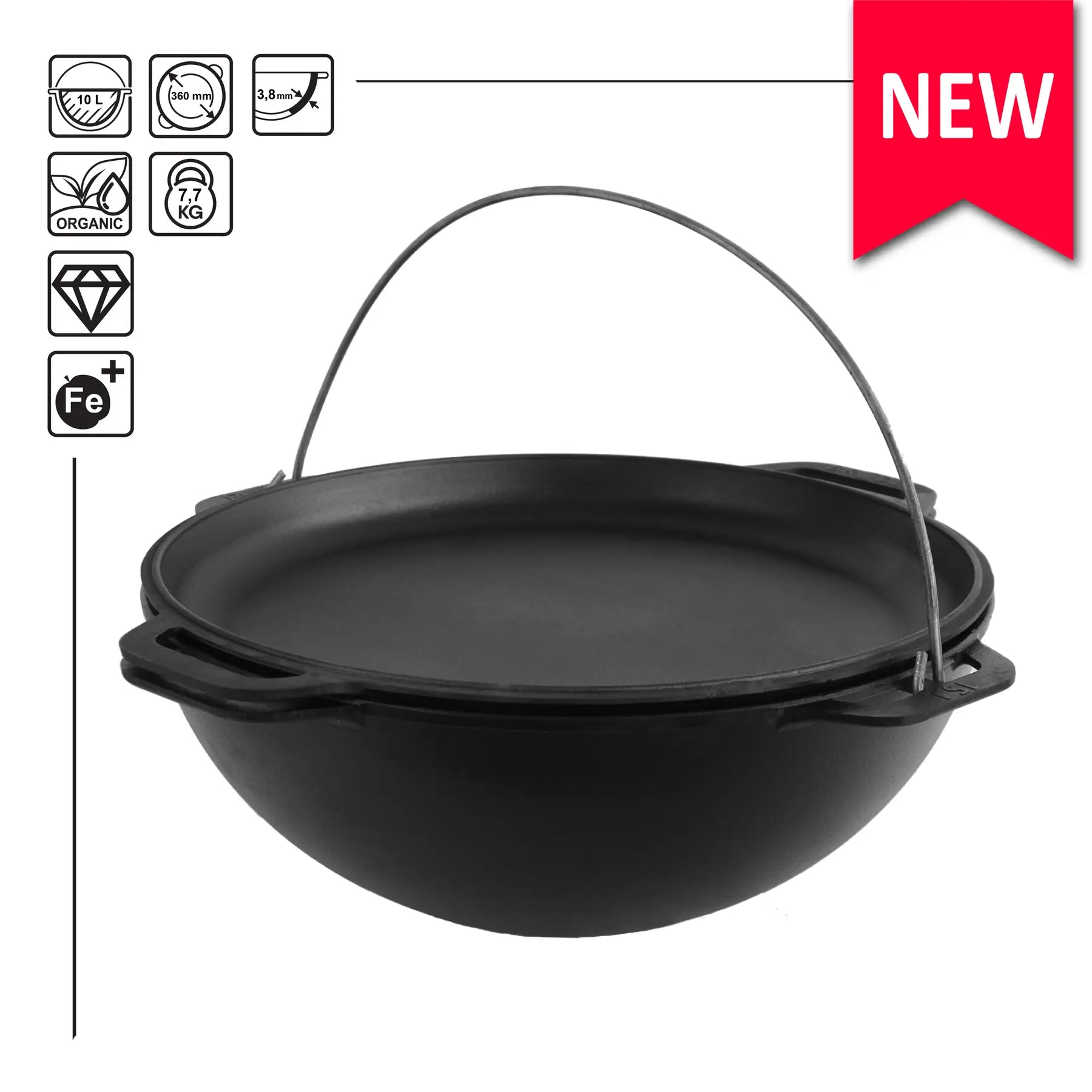 10,56 quart Combo Cooker Cauldron Asian Kazan with a Frying Pan Lid Dutch Oven