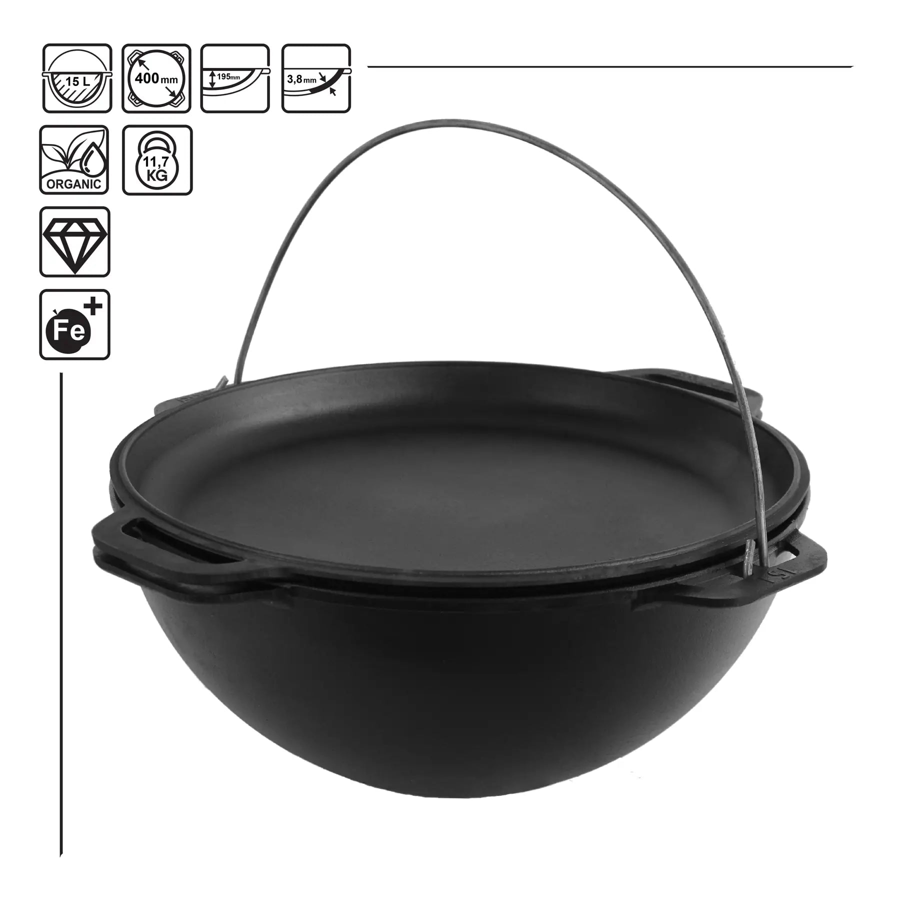 15,85 quart Combo Cooker Cauldron Asian Kazan with a Frying Pan Lid  Dutch Oven