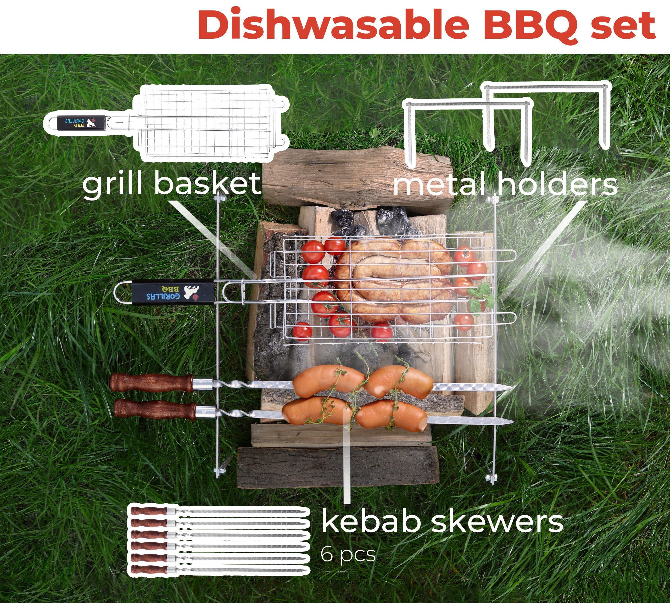 Grilling Accessories BBQ Skewers Set Bison In a Wooden Case, 45 item