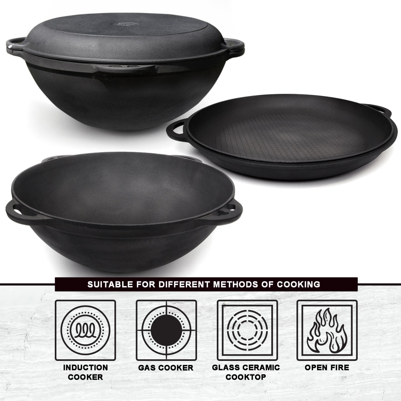 12,68 quart Cauldron Combo Cooker with a Frying Pan Lid 2 in 1, Heavy Duty Oven Dutch
