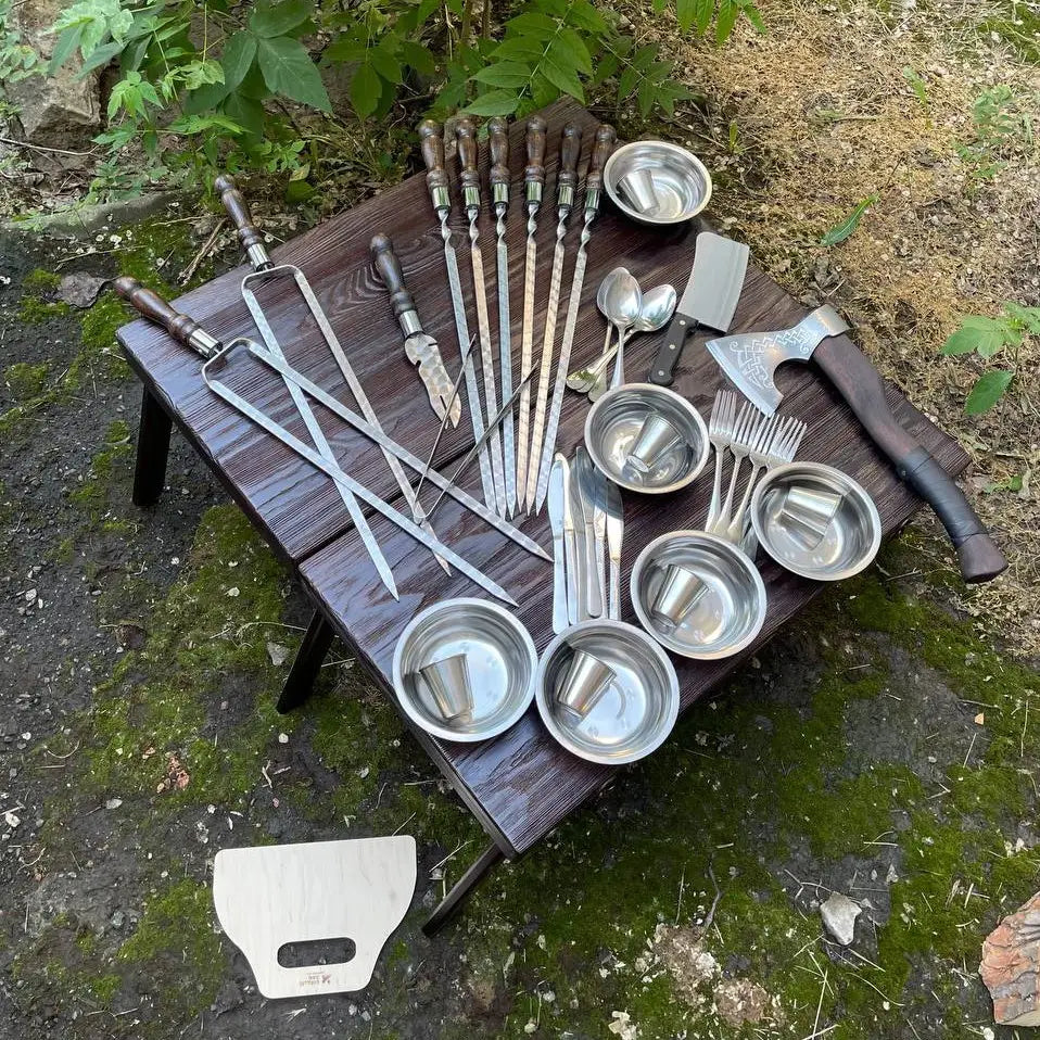 Camping Accessories BBQ Skewers Set “Auroch In a Wooden Case - Table
