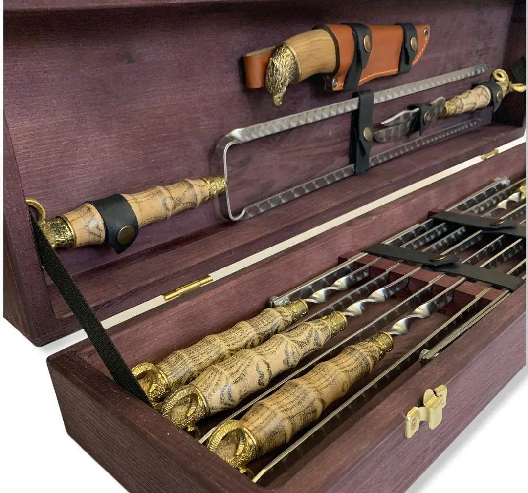 Grilling Accessories BBQ Skewers Set "Argali" in a Wooden Case, 11 item