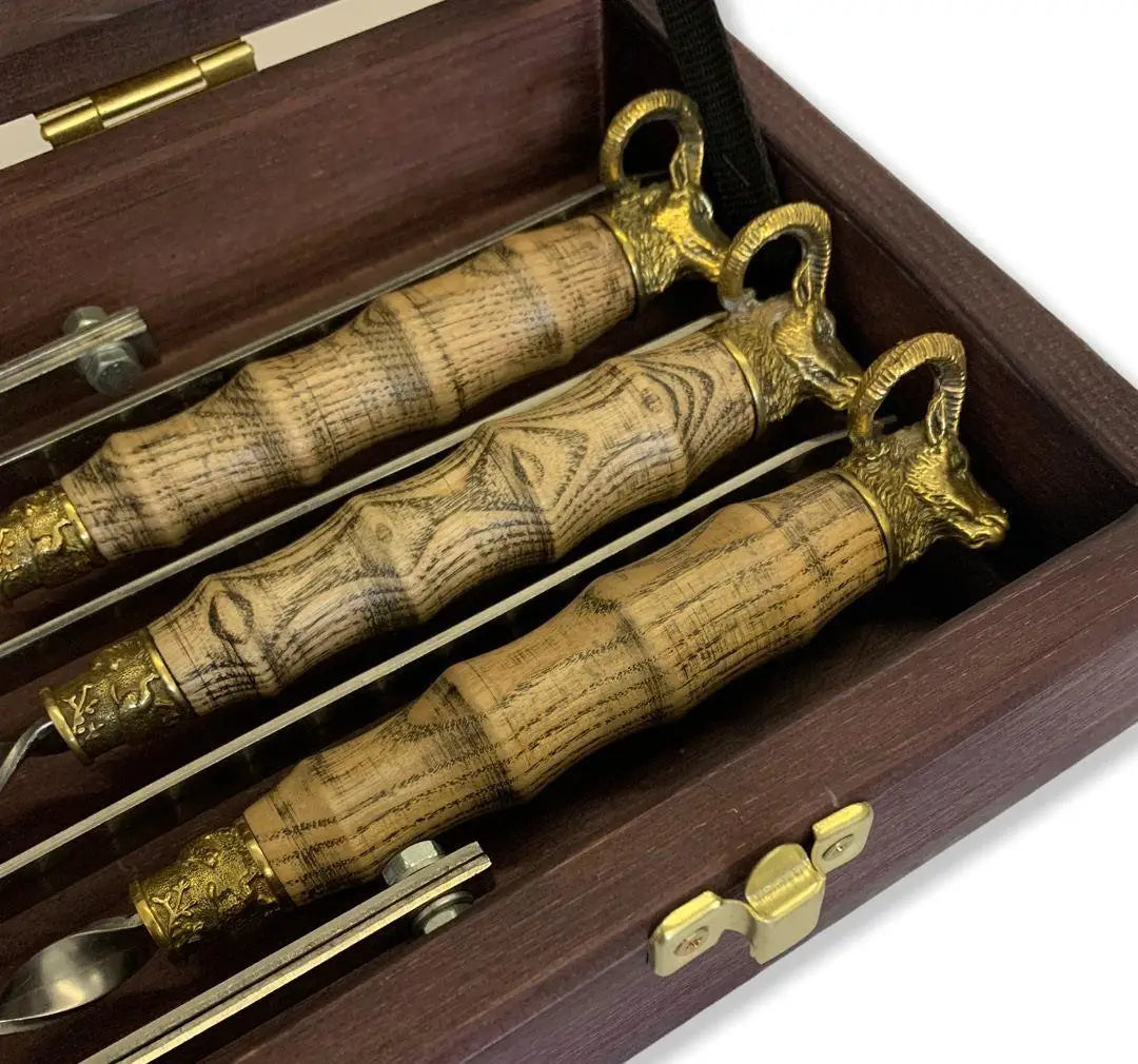 Grilling Accessories BBQ Skewers Set "Argali" in a Wooden Case, 11 item