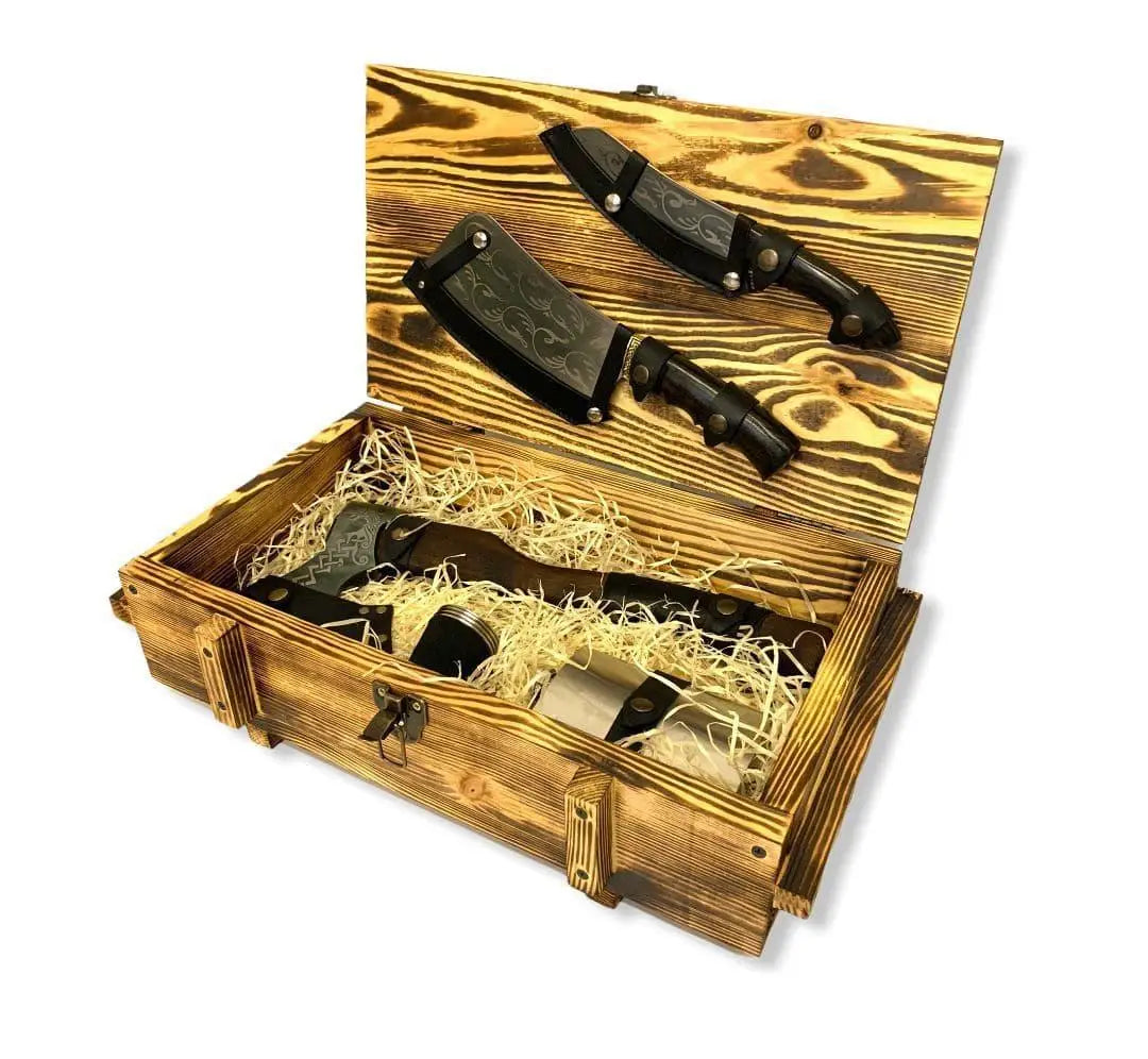 Camping Equipment BBQ Gift Set "The Survivor" in Wooden Case , 9 item